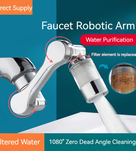1080° Rotating Water Purification Filter Plastic Faucet Mechanical Arm Spray Head Kitchen Washbasin Extension Tap Aerator Universal