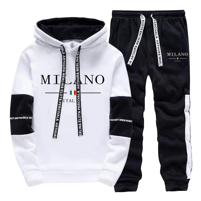 Newest Fahsion Mens Sportswear Hooded Sweatshirts Jogger Pants Male Daily Casual Sport Jogging Suit Italia Milan Printed Hoodies