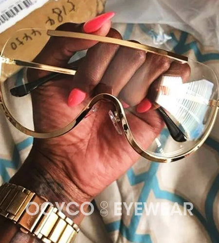Metal Oversized Punk Sunglasses  Semi Rimless Goggles Shield Lens Designer Big Shades