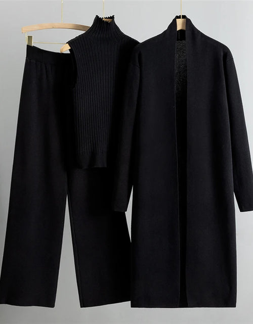 Load image into Gallery viewer, Spring Autumn 3 Piece Women Cardigan Tracksuits Fashion Knitted Pant Set Ladies Sweater Suit Vintage Fashion Ladies 3 Piece Set

