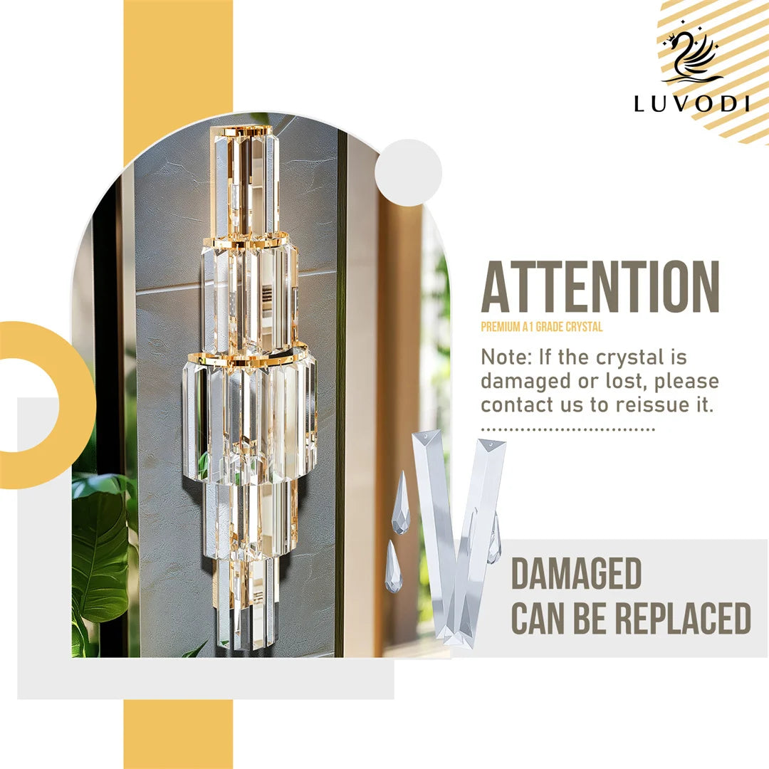 LUVODI Luxury Crystal Wall Lamp 3-Layer Wall Crystal Sconce Light E14 Led Corn Lights