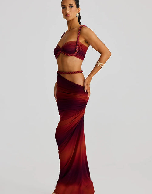 Load image into Gallery viewer, Woven Sexy Women 2 Piece Set Stunning Hot Solid Pleated Crop Camisoles High Waist Maxi Skirt
