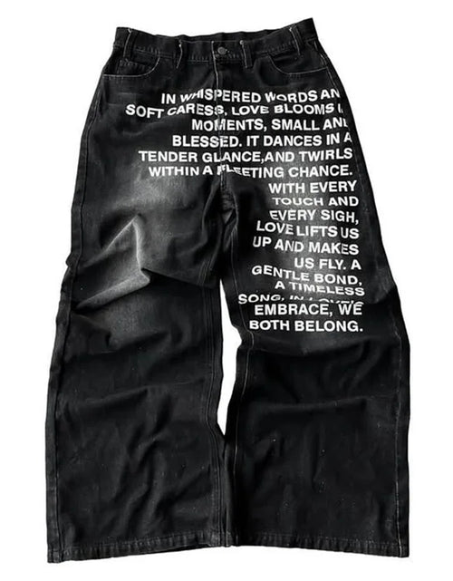 Load image into Gallery viewer, Men Jeans vintage American Pattern letter jeans streetwear Fashion Casual wide leg jeans
