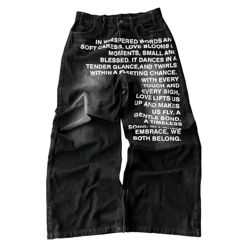 Men Jeans vintage American Pattern letter jeans streetwear Fashion Casual wide leg jeans