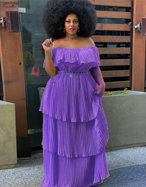 Load image into Gallery viewer, Plus Size  Dress Women Solid Off Shoulder Pleated  Fashion Chiffon Maxi Dresses
