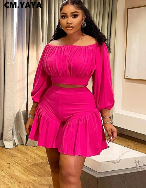Load image into Gallery viewer, Plus Size Women&#39;s Set Long Sleeve Slash Neck T-Shirt and Shorts 2025  Two 2 Piece Set Outfits
