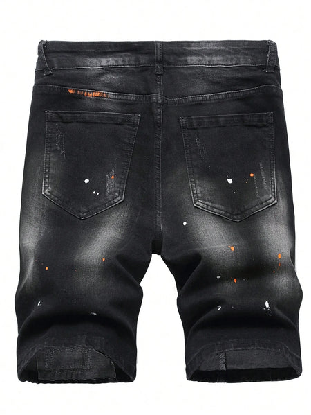 Men's Summer Ripped Denim Shorts Straight Stretch Casual Thin Knee-Length Trousers Fashion Brand Daily Wear Zip Fly Cotton Blend