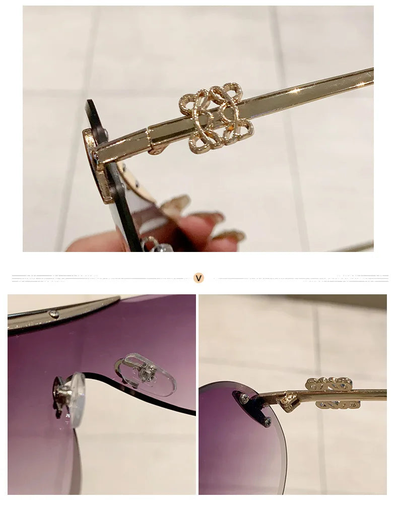 Women's Oversize Rimless One Piece Shield Sunglasses Gradient UV400 Fashion Alloy Frame Casual Shades Y2K Style