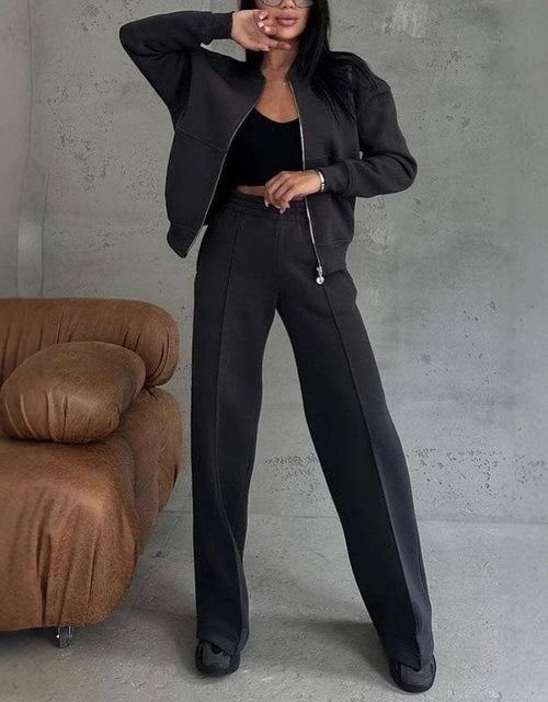 Load image into Gallery viewer, Fashion Jacket Pant Women 2 Pieces Set Casual Long Sleeve Zipper Solid Sweatshirt Trousers Suit
