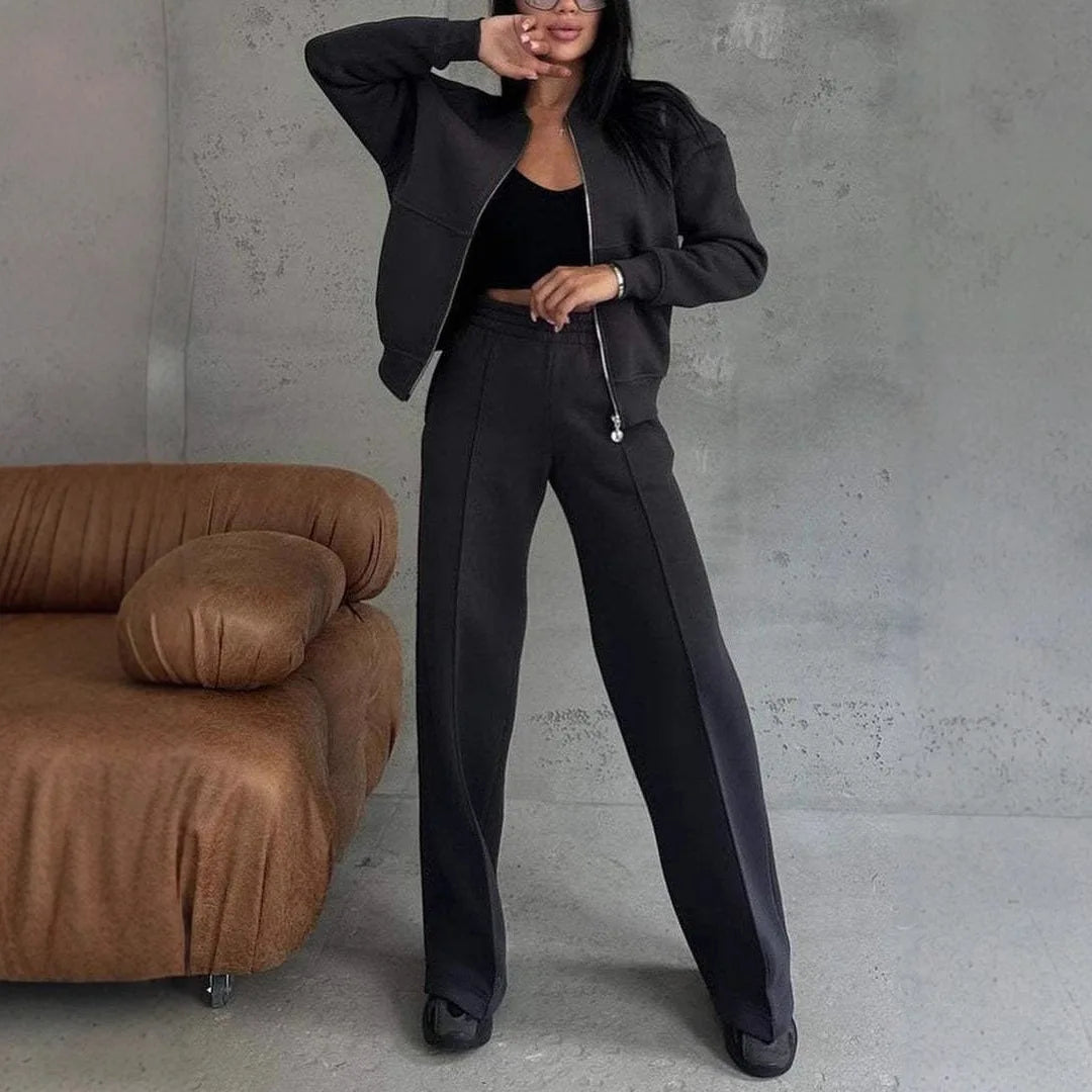 Fashion Jacket Pant Women 2 Pieces Set Casual Long Sleeve Zipper Solid Sweatshirt Trousers Suit