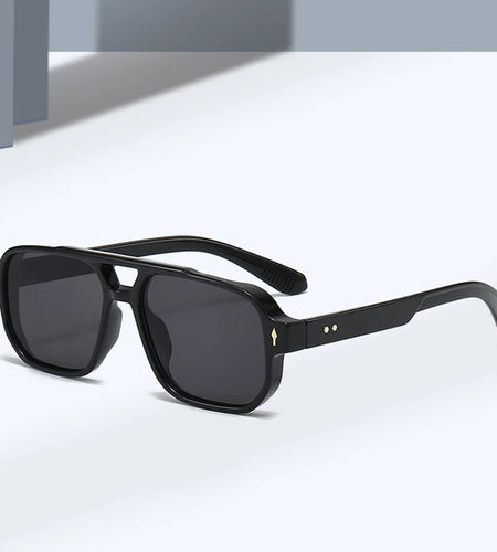 Vintage Double Bridges Men Square Sunglasses Fashion Clear Ocean Lens Eyewear  Trending Rivets Sun Glasses UV400