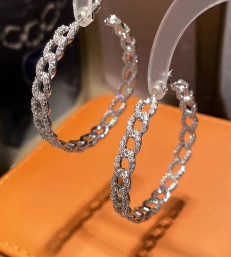 Luxury Bright Zirconia Loop Earrings Chain Shape Accessories  Gorgeous Silver Color Jewelry