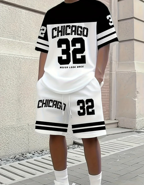 Load image into Gallery viewer, Summer Men's Chicago-Themed Relaxed Set Size 32 Printed T-Shirt and Shorts Set Sizes S-6XL
