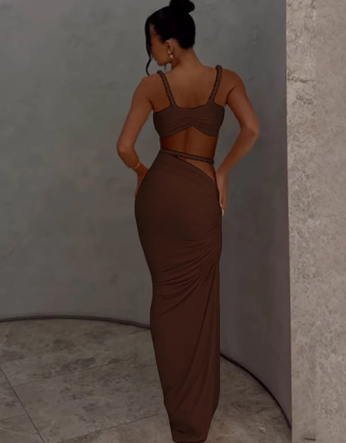 Load image into Gallery viewer, Woven Sexy Women 2 Piece Set Stunning Hot Solid Pleated Crop Camisoles High Waist Maxi Skirt
