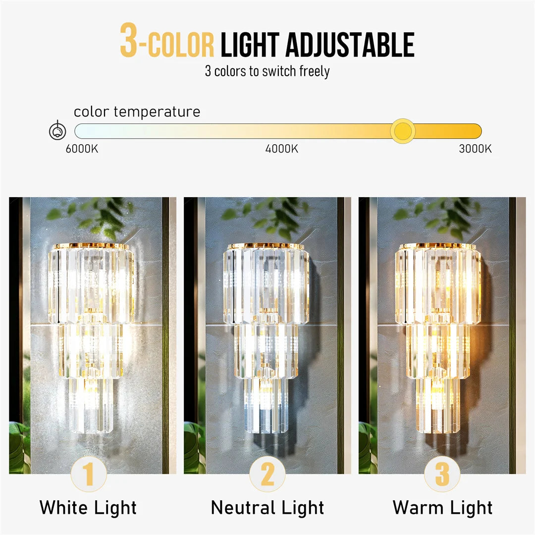 LUVODI Luxury Crystal Wall Lamp 3-Layer Wall Crystal Sconce Light E14 Led Corn Lights