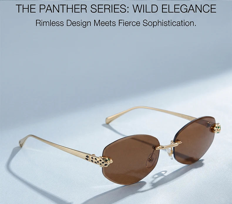 Vintage Rimless Oval Punk Sunglasses for Men Leopard Head Frameless UV400 Gradient Lens Hip Hop Outdoor Shades Luxury Designer Eyewear