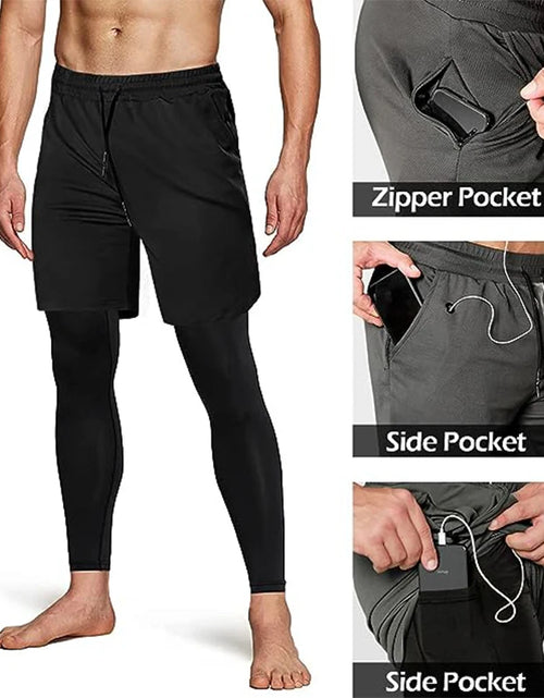 Load image into Gallery viewer, Men&#39;s Sport Pants 2 in1 Training Athletic Tracksuits Sportswear Workout Male Jogging Trousers Gym Fitness Running Pants Men
