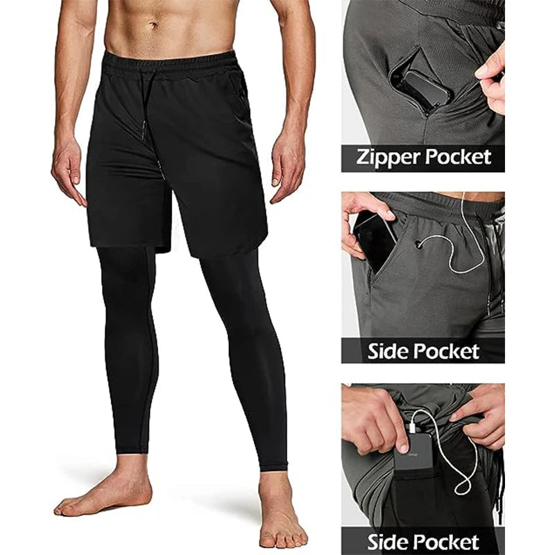 Men's Sport Pants 2 in1 Training Athletic Tracksuits Sportswear Workout Male Jogging Trousers Gym Fitness Running Pants Men