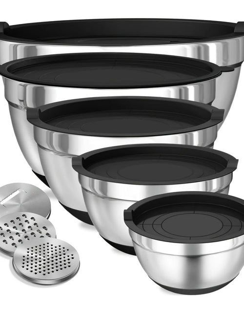 Load image into Gallery viewer, 8pcs Mixing Bowls with Airtight Lids Stainless Steel Mixing Bowl Set, Attachments  Bottoms, Black Kitchen Bowls, Baking Serving
