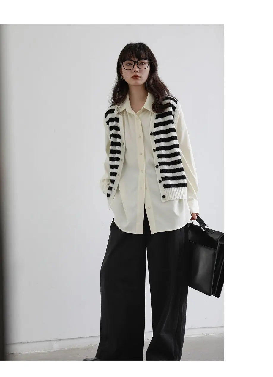 2025 Spring Long Sleeve Button Up Shirt Solid Tie Oversize Shirts Blouse