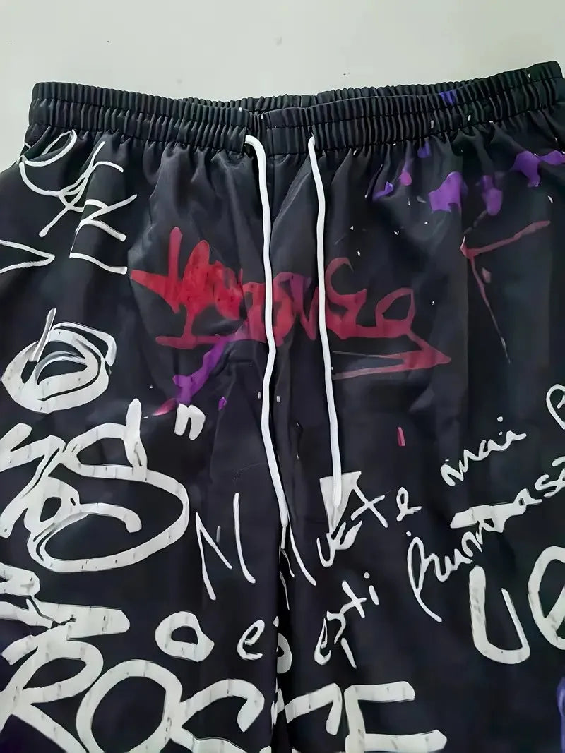 Men's hoodie set features a casual fashionable and comfortable 3D graffiti pattern print