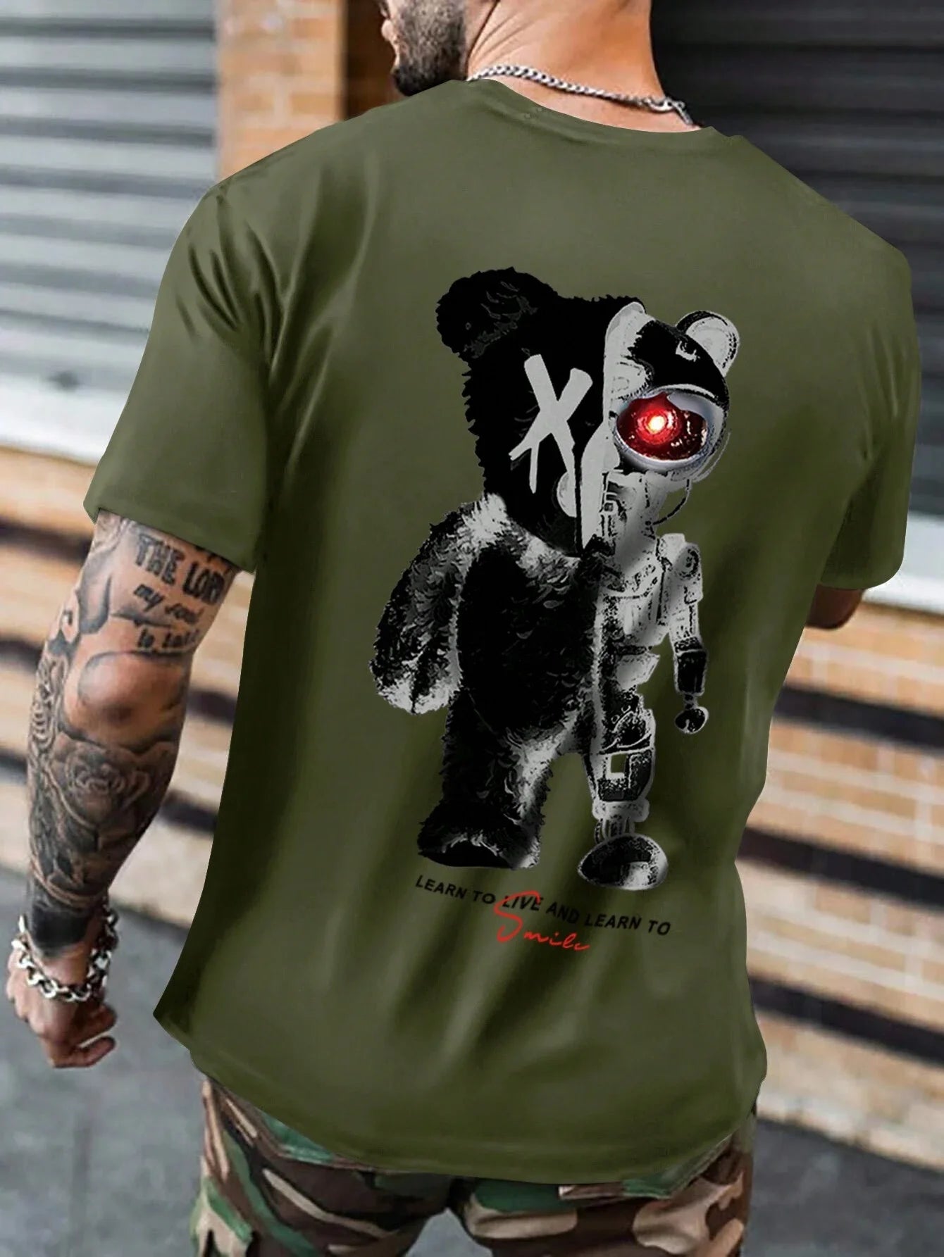 Half A Ted Bear, Half A Robotic Bear Printed Mens Tshirt