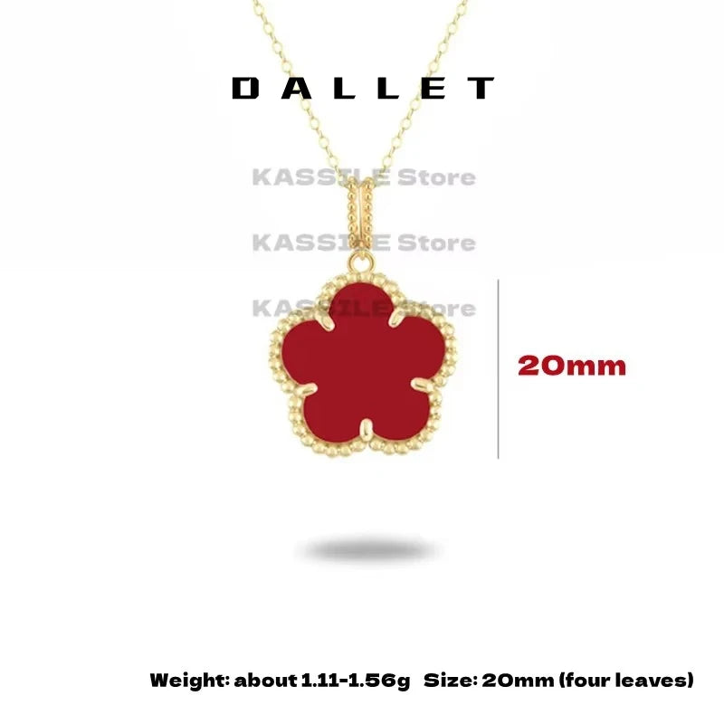 DALLET Real 18K Gold Necklace Pendant Women's New Five Petal Flower Natural Stone Fine Jewelry 20mm