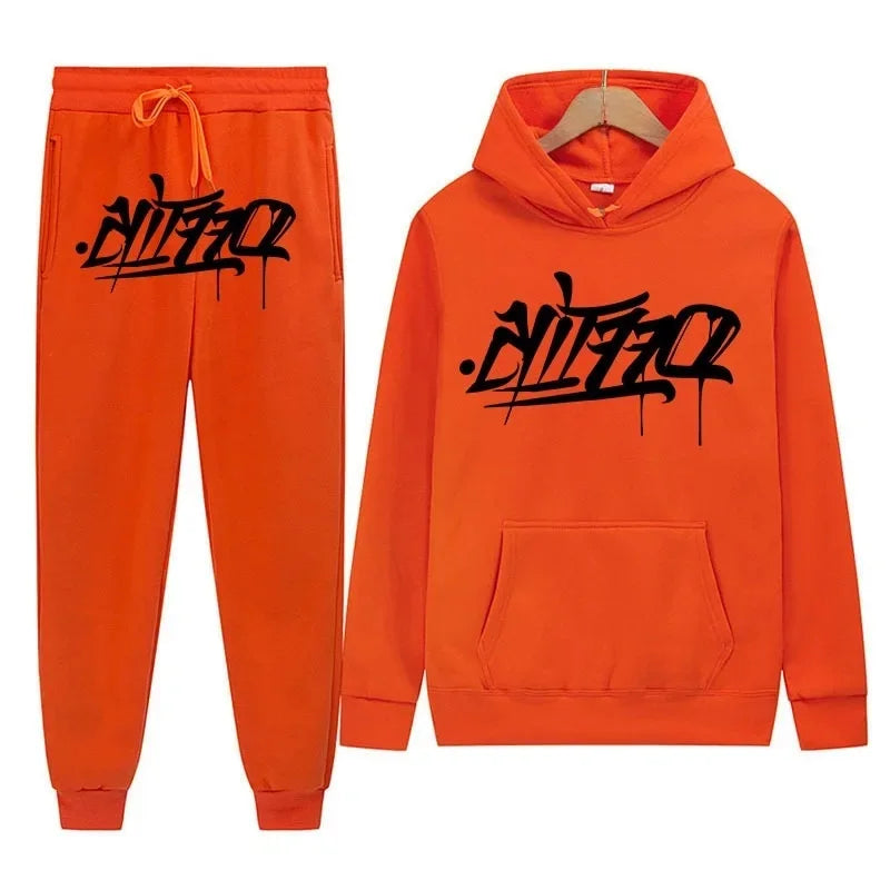Men's sportswear, new fashion hip hop suit two-piece set hoodie printed sweatshirt comfortable casual style