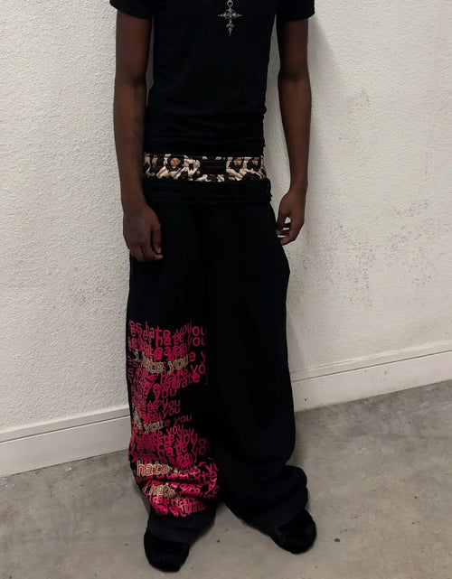 Load image into Gallery viewer, Men's Retro Double Waist Casual Streetwear Pants Hip-Hop Gothic Harajuku Loose Fit Y2K Letter Pattern Sports Trousers
