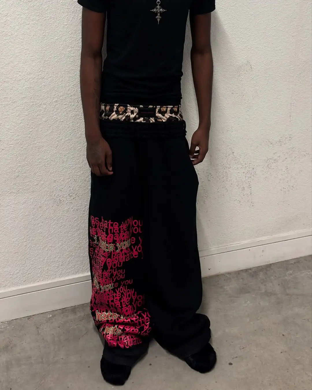 Men's Retro Double Waist Casual Streetwear Pants Hip-Hop Gothic Harajuku Loose Fit Y2K Letter Pattern Sports Trousers