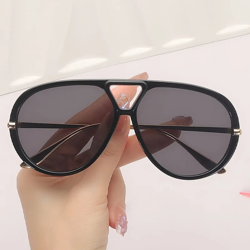 Fashion Punk Big Pilot Sunglasses Women Luxury 2025 Oversized Double Bridge Hollow Black Yellow Glasses Ladies Metal Female