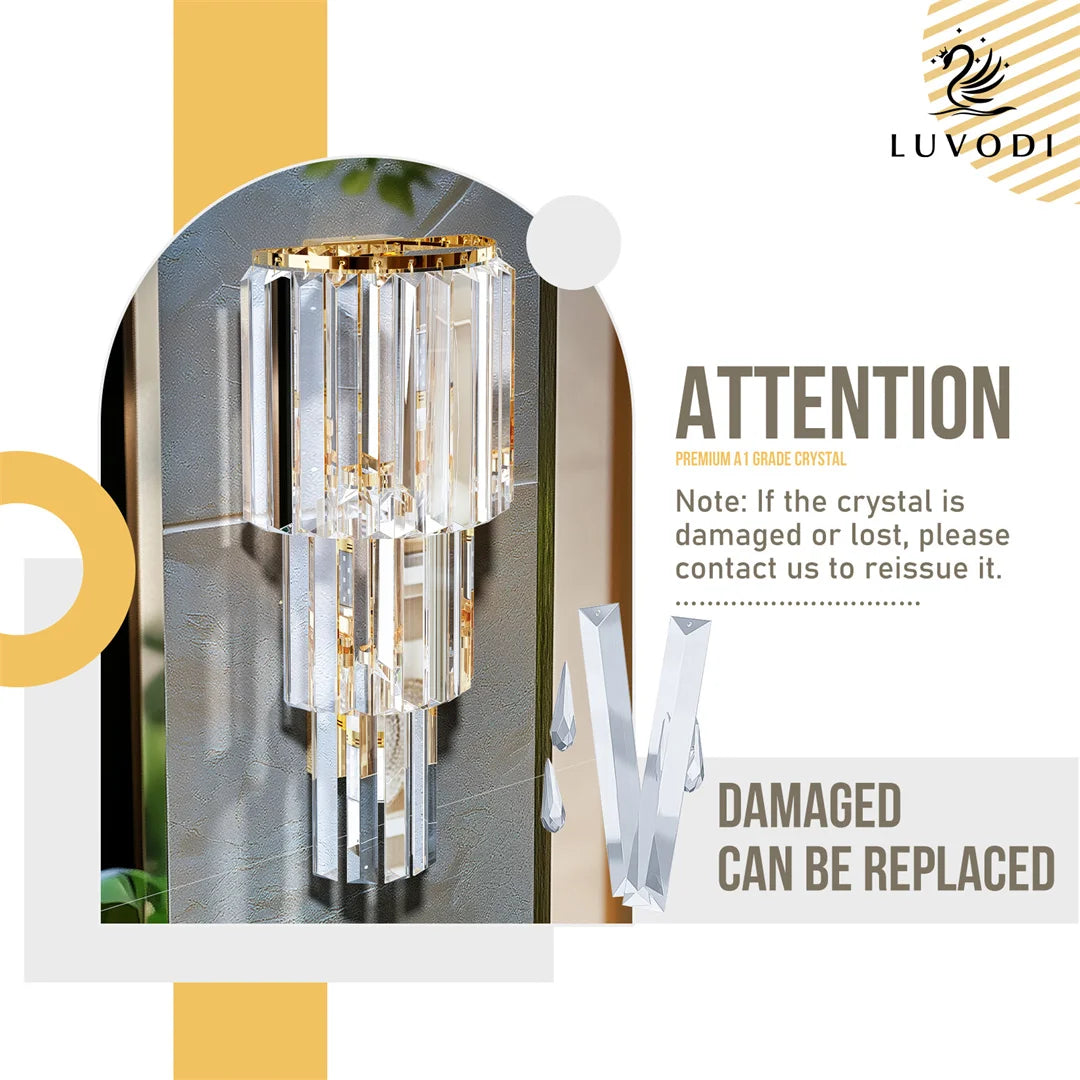 LUVODI Luxury Crystal Wall Lamp 3-Layer Wall Crystal Sconce Light E14 Led Corn Lights