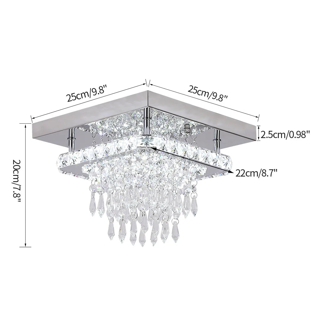 Luxury Crystal Square Bright Led Chandelier Modern Pendant Light Ceiling Lamp Dimmable Flush Mount Bedroom Dinning Living Room