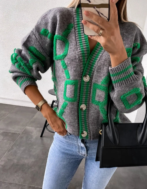 Load image into Gallery viewer, Vintage Women Knitted Cardigan Long Sleeve V Neck Single Breasted Casual   Loose Outwears Sweater
