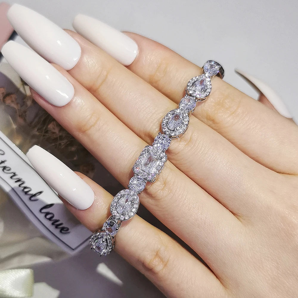 New l Luxury Oval Rectangle Silver Color  Bracelet Bangle for Women