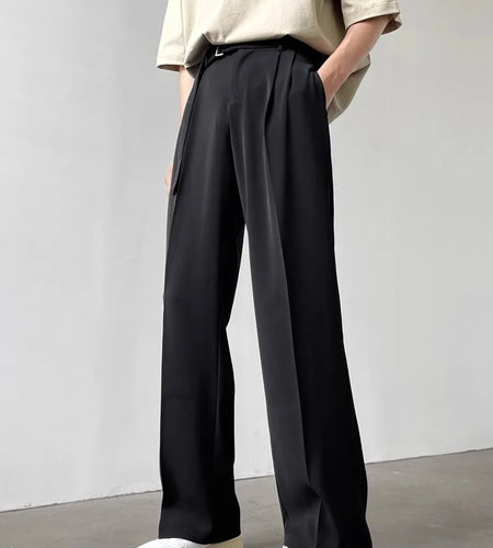 Retro High-end Belt Design Straight-down Trousers Men's Trendy Brand Loose Wide-leg Casual Pants