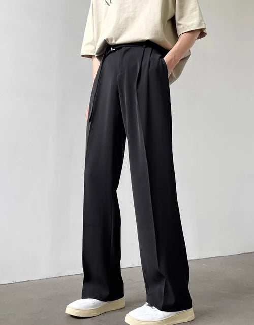 Load image into Gallery viewer, Retro High-end Belt Design Straight-down Trousers Men's Trendy Brand Loose Wide-leg Casual Pants
