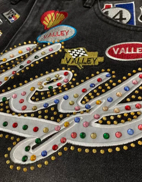 Load image into Gallery viewer, 2026 American VALLEY Embroidery Rhinestone Logo Patch Label Denim Shorts Men High Quality Loose Straight Short Jeans
