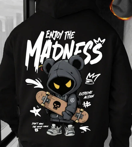 2026 Men's Casual Street Hooded Sweatshirt-Hand-painted Cartoon Human Figure Letter Pattern Printed Hoodie