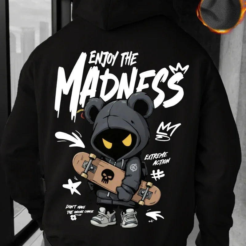 2026 Men's Casual Street Hooded Sweatshirt-Hand-painted Cartoon Human Figure Letter Pattern Printed Hoodie