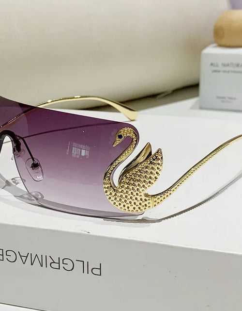 Load image into Gallery viewer, New Fashion Women Oversized Rimless Sunglasses Luxury Brand Swan Shaped Sun Glasses Trendy Large Frame Sun Glasses UV400
