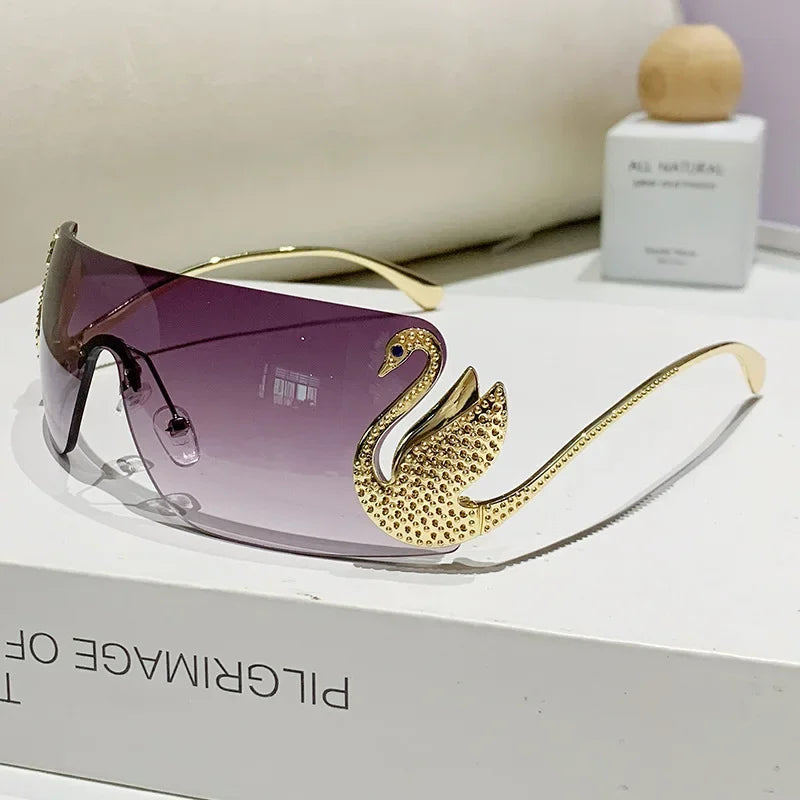 New Fashion Women Oversized Rimless Sunglasses Luxury Brand Swan Shaped Sun Glasses Trendy Large Frame Sun Glasses UV400