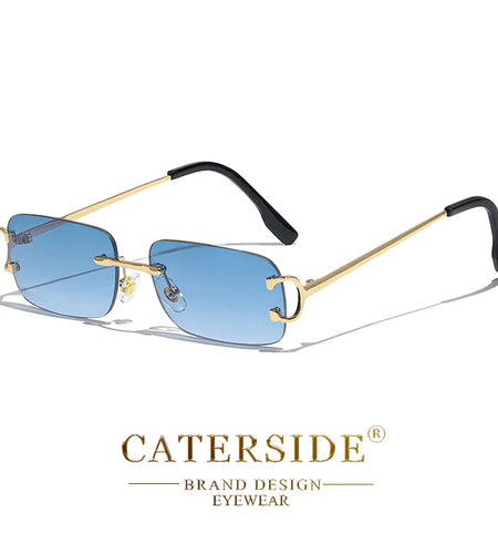 CATERSIDE Rectangular Sunglasses Men Rimless White Copper Small Square  Gradient Lens Outdoor Eyewear UV400