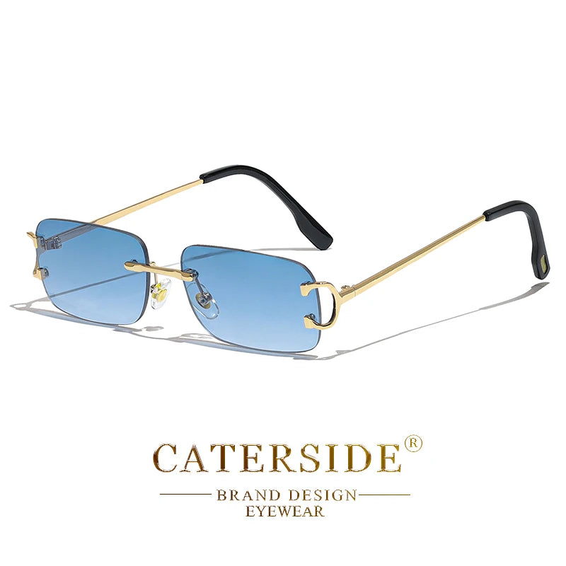 CATERSIDE Rectangular Sunglasses Men Rimless White Copper Small Square  Gradient Lens Outdoor Eyewear UV400