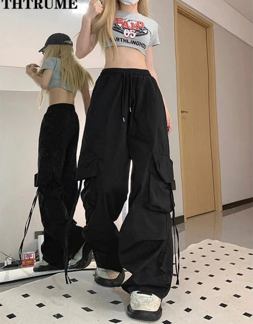 Load image into Gallery viewer, Retro Vintage High Street Baggy Pants Fashion Women Oversized Drawstring Pocket
