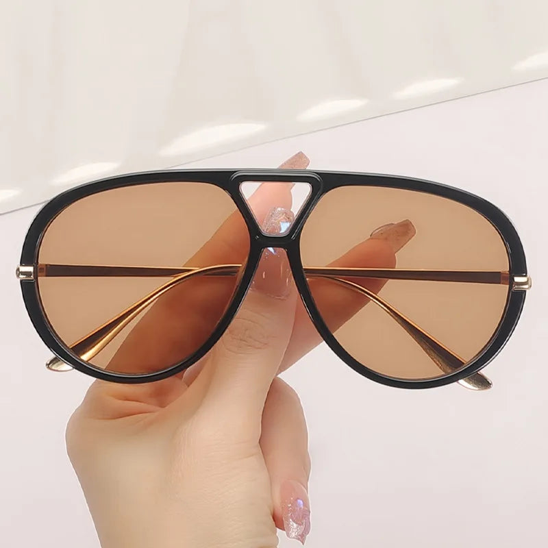 Fashion Punk Big Pilot Sunglasses Women Luxury 2025 Oversized Double Bridge Hollow Black Yellow Glasses Ladies Metal Female