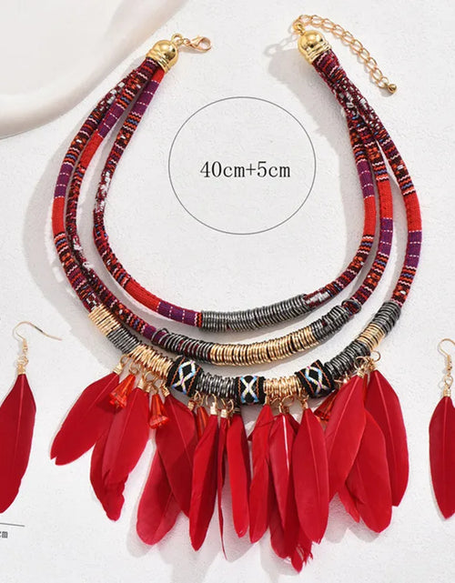 Load image into Gallery viewer, Fashion Vintage Ethnic Feather Choker Necklace Earrings Set For Women Multilayer
