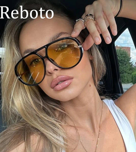 Fashion Punk Big Pilot Sunglasses Women Luxury 2025 Oversized Double Bridge Hollow Black Yellow Glasses Ladies Metal Female