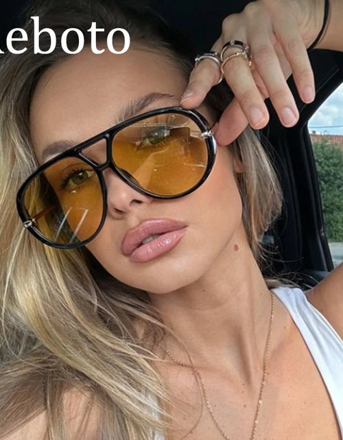 Load image into Gallery viewer, Fashion Punk Big Pilot Sunglasses Women Luxury 2025 Oversized Double Bridge Hollow Black Yellow Glasses Ladies Metal Female
