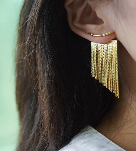Fashion Dangle Earrings Long Bling Gold Color Tassel Earrings for Women